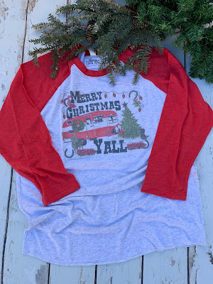 red Christmas camper tee shirt