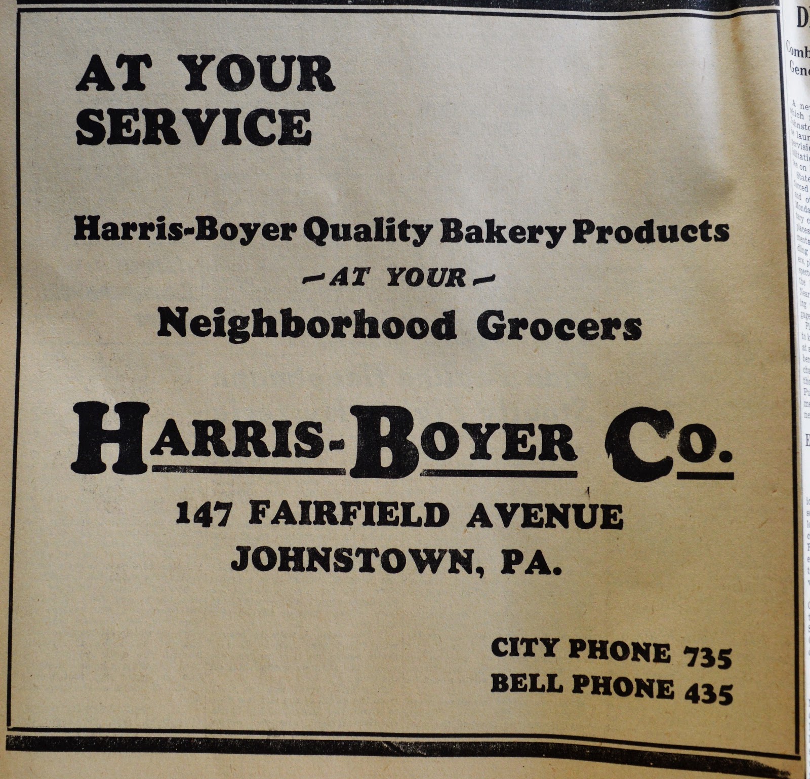 Vintage Johnstown HarrisBoyer Bakery Fairfield Avenue