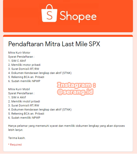 Lowongan Besar besaran Mitra Last Mile SPX Shopee Penempatan jakarta, Tangerang,Serang – SerangID