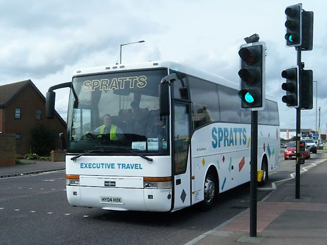 Spratts Coaches' Volvo B10M / VanHool T9 Alizee on Belvedere Road in Lowestoft returning with the 11:00 from Norwich Spratts Coaches' Volvo B10M / VanHool T9 Alizee on Belvedere Road in Lowestoft returning with the 11:00 from Norwich