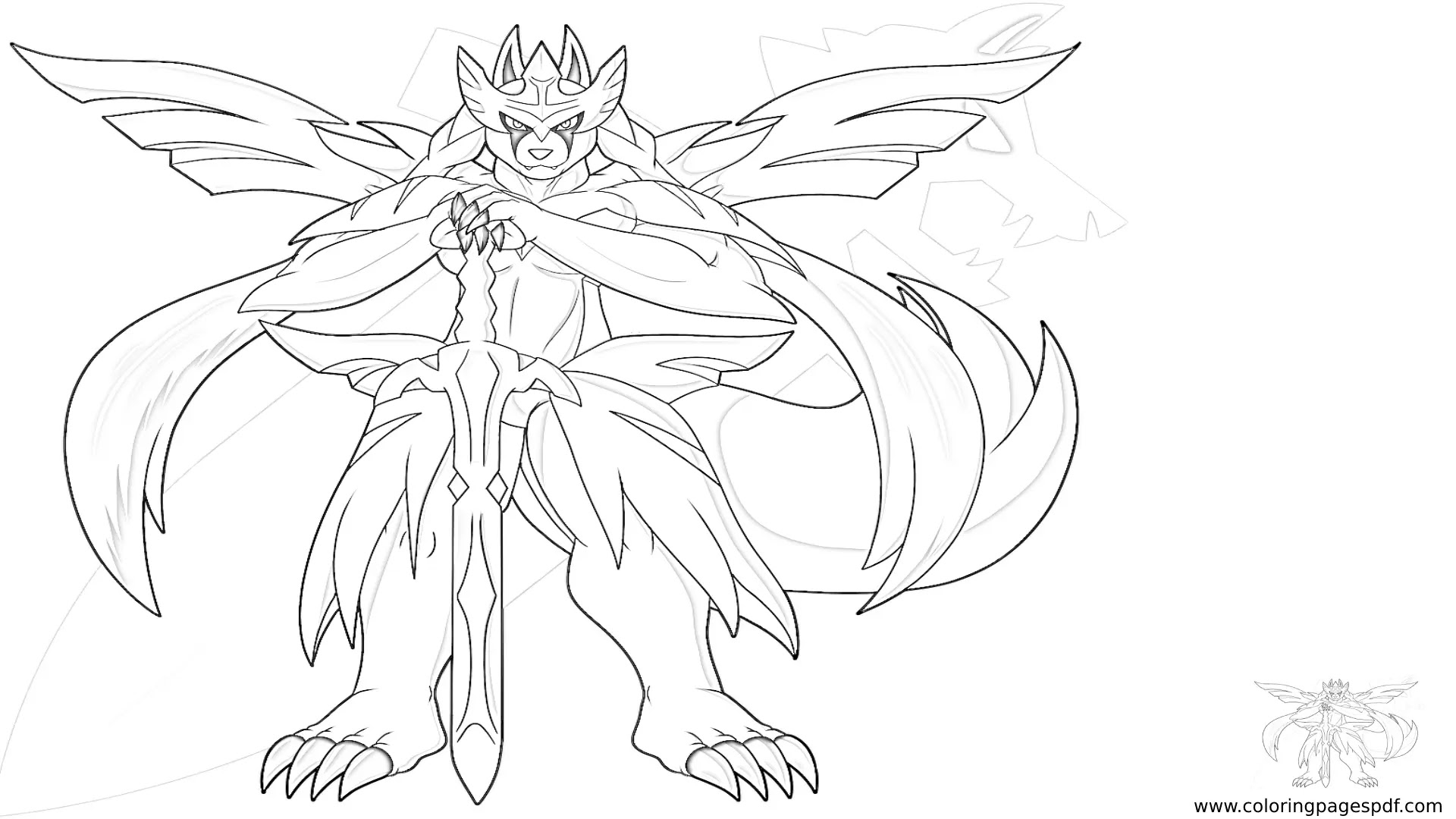 Coloring Page Of Muscular Crowned Sword Zacian