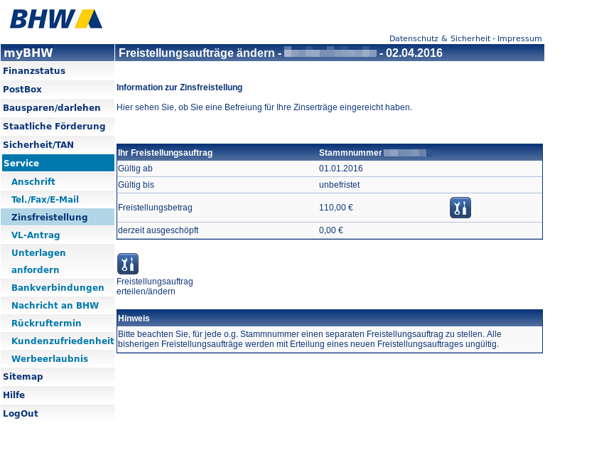 Justflexosblog Bhw Bauspar Vertrag Mybhw Sparer Pauschbetrag Freistellungsauftrag