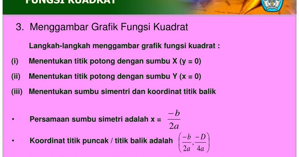 LANGKAH - LANGKAH MENGGAMBAR GRAFIK FUNGSI KUADRAT - Media Pembelajaran