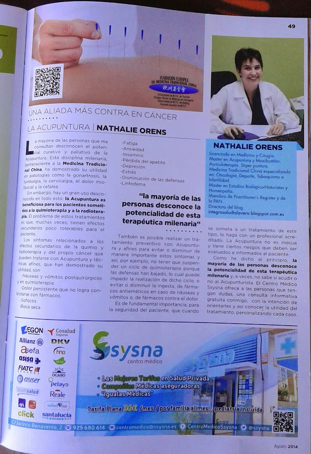 Dra. Orens en revista Cover Talavera