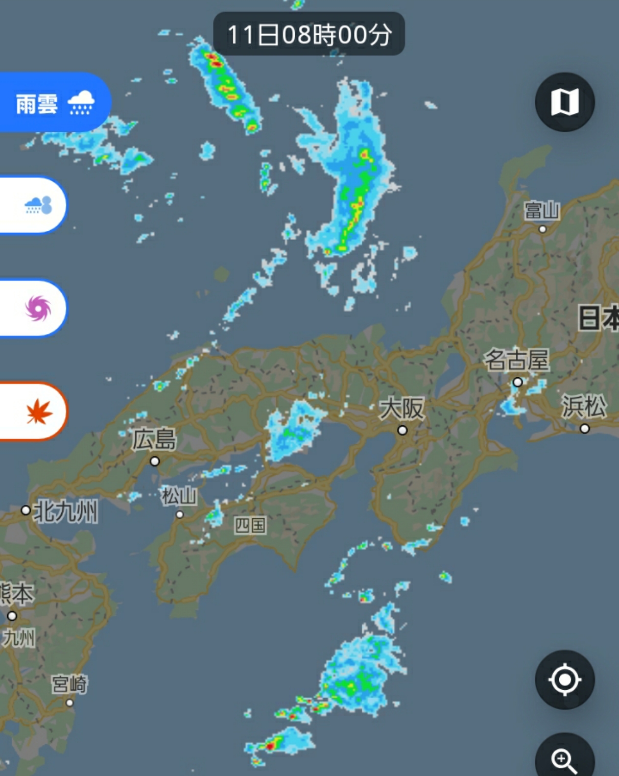 レーダー 広島 雨雲