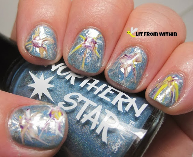 I thought that I could do a dry water marble for the large starburst patterns