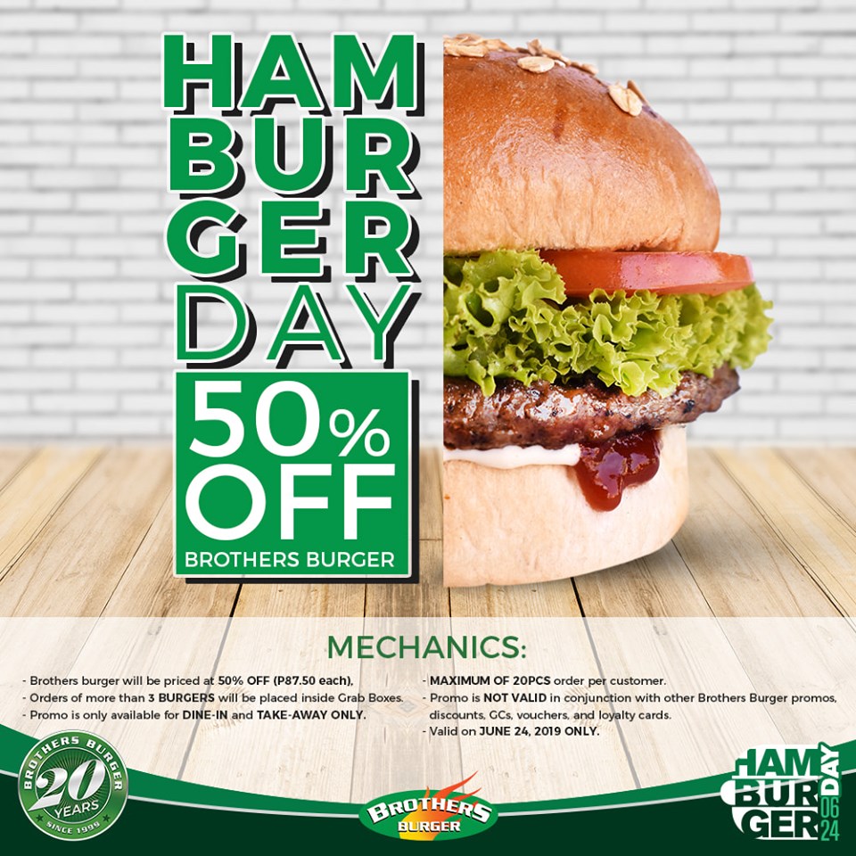 Manila Shopper Brothers Burger Hamburger Day 50 off Promo June 24 2019