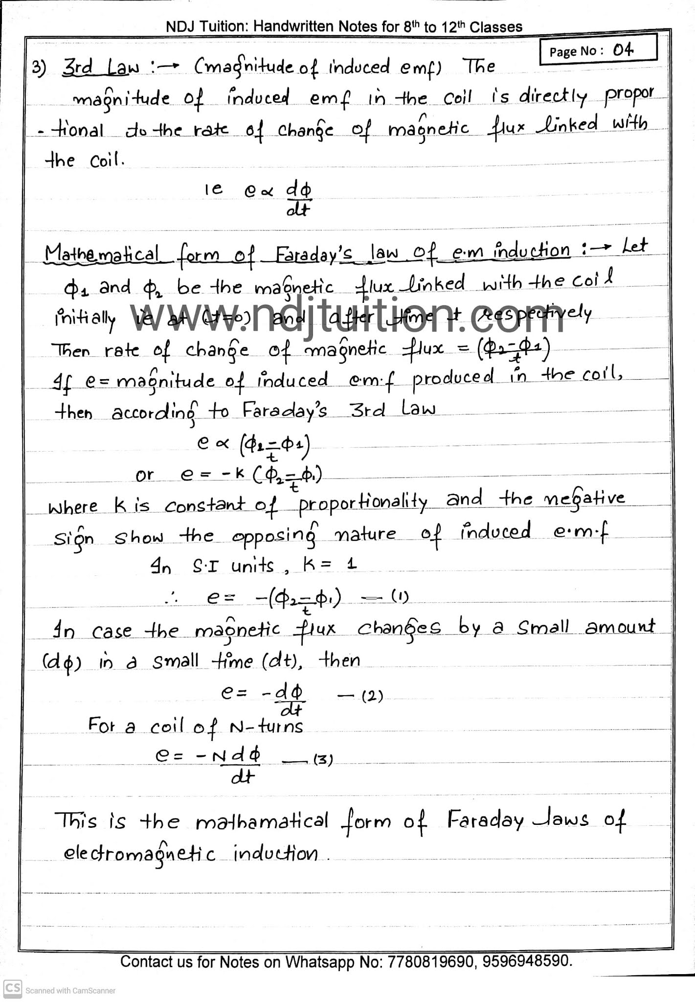 Electromagnetic induction handwritten notes for 12th physics