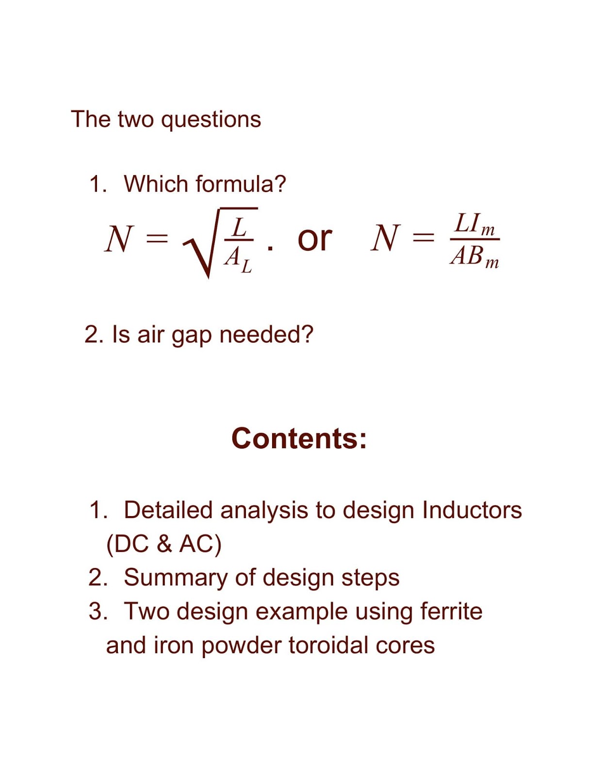 High frequency Power Inductor Design DC & AC Electronics/Electrical (EE/EC/EX)