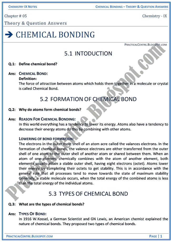 chemical-bonding-theory-and-question-answers-chemistry-ix