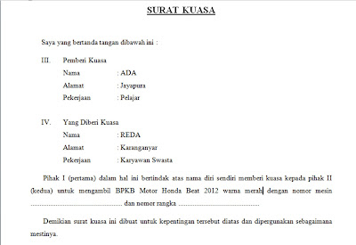 Contoh Surat Kuasa Untuk Mengambil Bpkb Detil Gambar Online