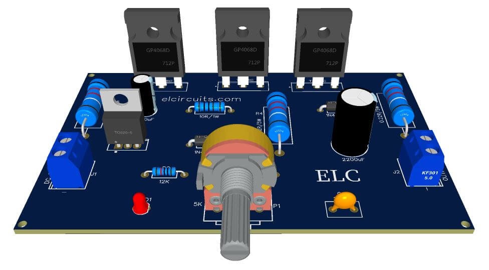 Adjustable Power Supply 1.25v to 57V, 6 Amps using TIP36C + LM317HV ...