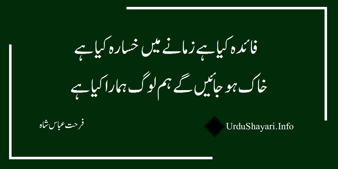 Shayari online - 2 line urdu poetry on Faida khasaara khaak log by farhat abbas shah