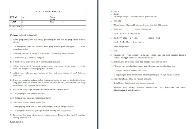 Soal Harian Kelas 4 SD/MI: Tema 4