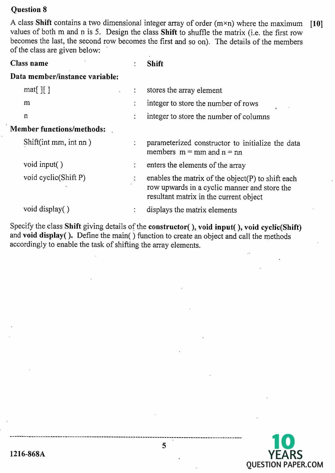 Computer science model paper class 8