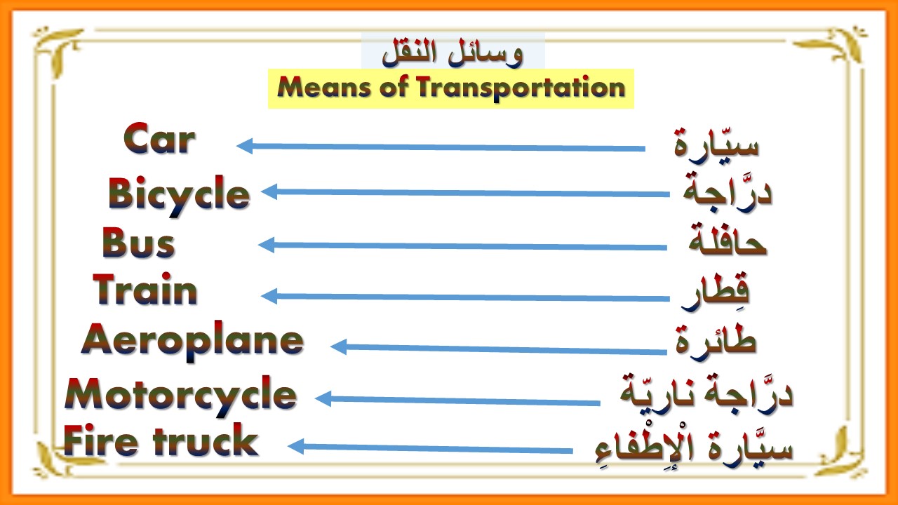 TRANSPORTATION MEANS IN ARABIC AND ENGLISH LANGUAGES (وسائل النقل)