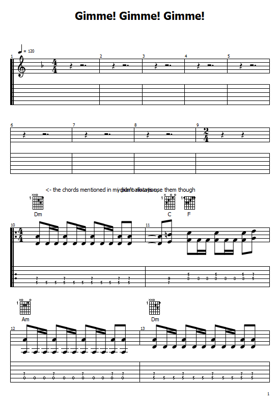 Gimme! Gimme! Gimme! Tabs Abba - Gimme! Gimme! Gimme! On Guitar Free Tabs & Free Sheet Music. Abba. Gimme! Gimme! Gimme!