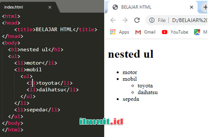 Salah satu tag dalam bahasa pemrograman html