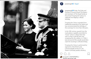 Today The Duke and Duchess of Sussex joined The Queen and members of The Royal Family at the annual Trooping the Colour, to celebrate Her Majesty’s official birthday.  Trooping the Colour orginated from traditional preparations for battle and has commemorated the birthday of the sovereign for more than 250 years.  In the 18th century, guards from the royal palaces regularly assembled to “troop" colours or flags down the rank, so they could be seen and recognised by the soldiers. In 1748, it was announced this parade would also mark the Sovereign’s official birthday.  Trooping the Colour is performed by regiments of the British and Commonwealth armies for The Queen’s birthday parade, allowing them to pay a personal tribute to Her Majesty.  Today over 1400 parading soldiers, 200 horses and 400 musicians came together on Horse Guards Parade in London in a great display of military precision, horsemanship and fanfare.  The parade concludes with a 41-gun salute fired by The King’s Troop, following which The Queen leads members of The Royal Family back to the balcony of Buckingham Palace to watch the Royal Air Force flypast display.  Photos credit: PA