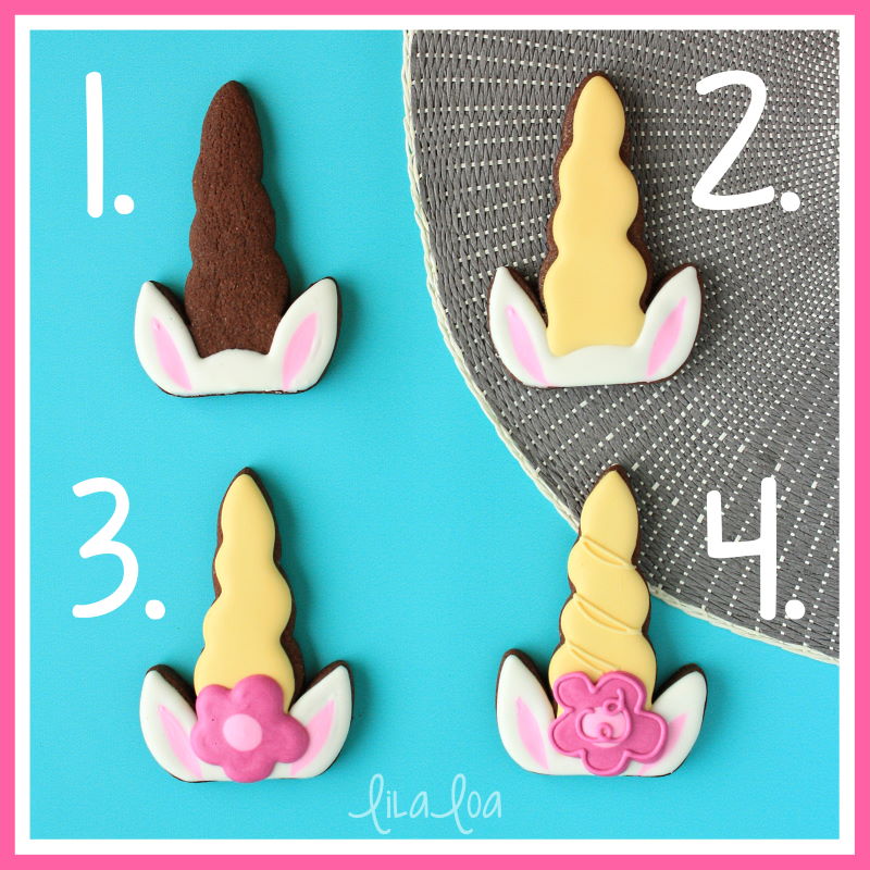 Step by step unicorn horn cookie decorating tutorial