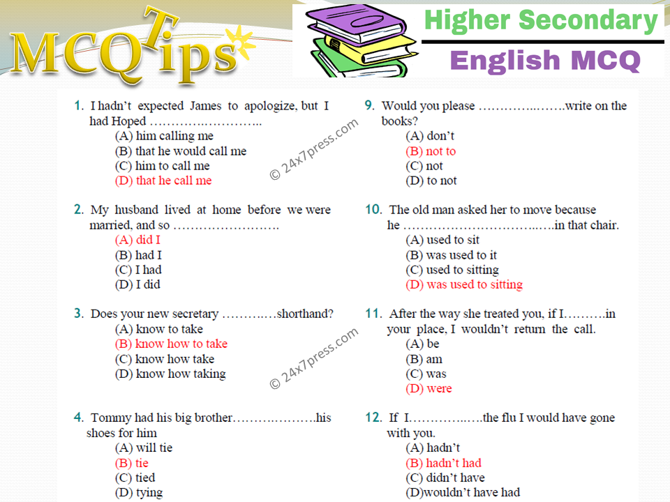 MCQ Assessment English test Review MCQ