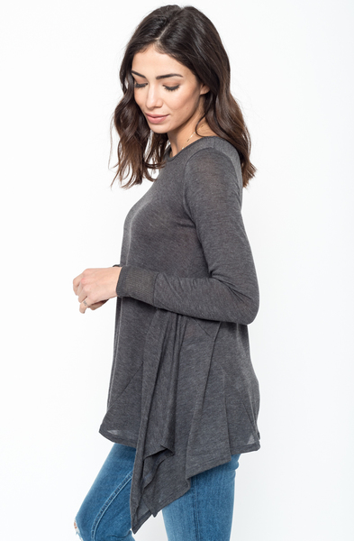 Buy Now charcoal Ribbed Side Peplum Tunic Online $20 -@caralase.com