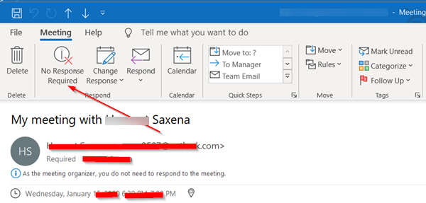 Opciones de respuesta de reunión de Outlook no visibles