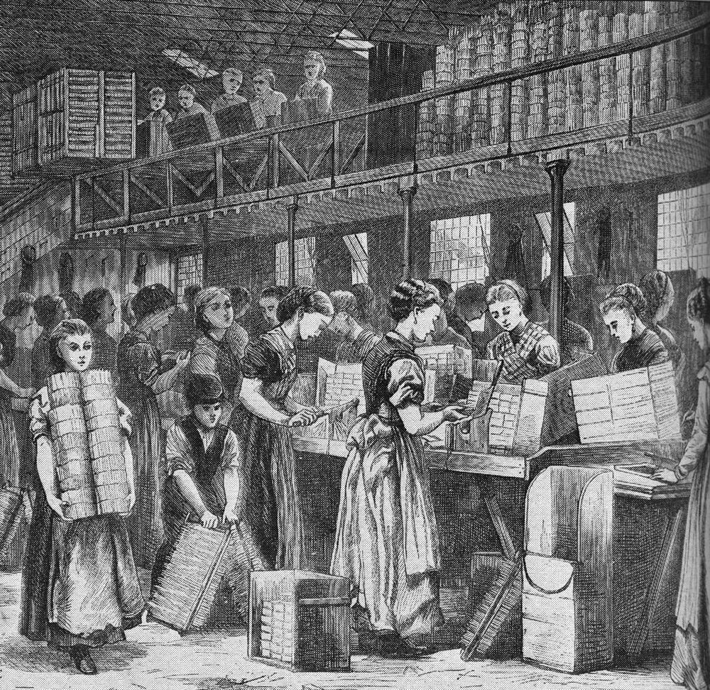 Women working in a match factory in London in 1871.