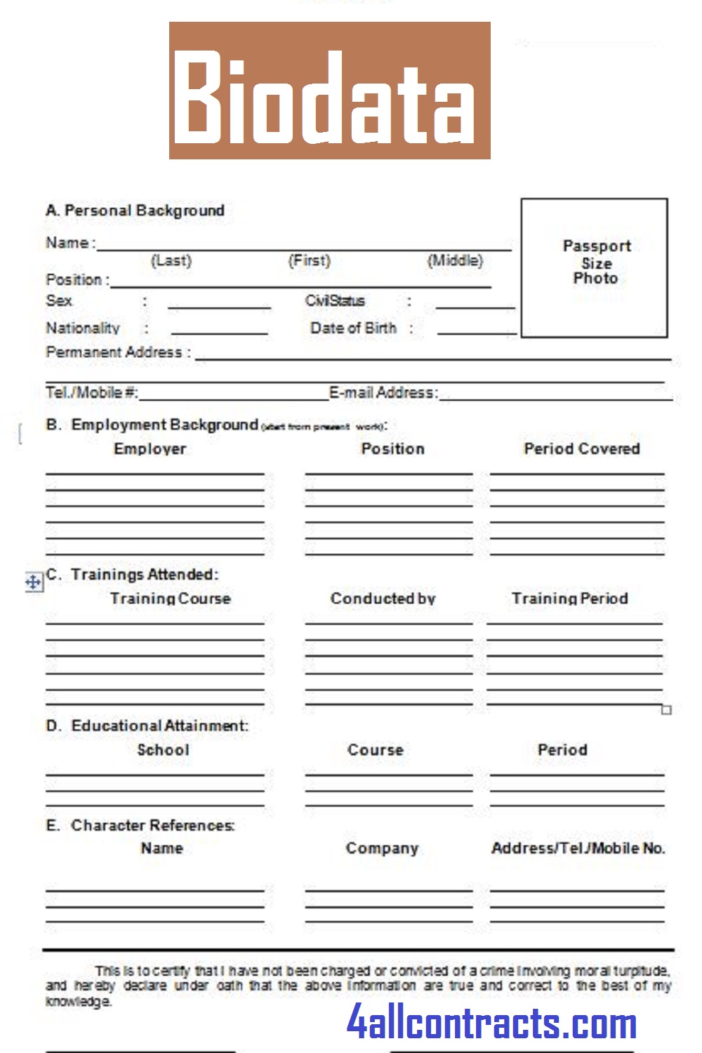 Biodata Format For Job Sample Contracts