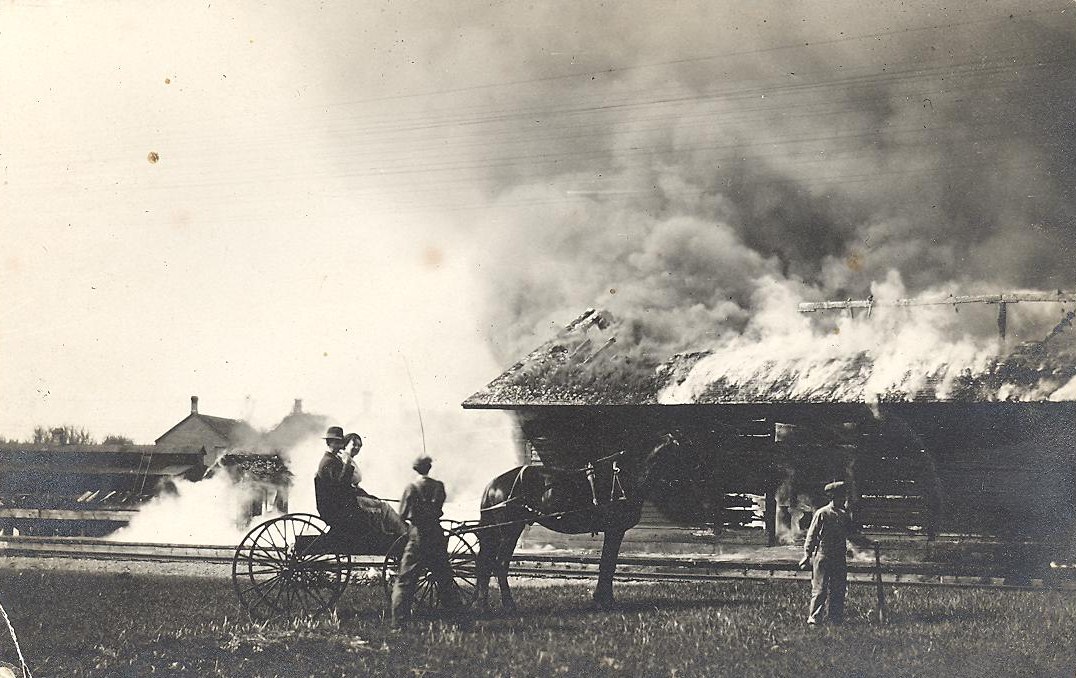 Old photos of architecture RPPC of a burning house 1910 Melrose Minnesota