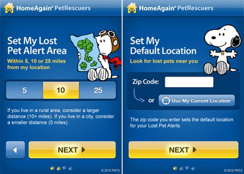 Snoopy has a starring role in HomeAgain Pet Recovery Service iPhone app