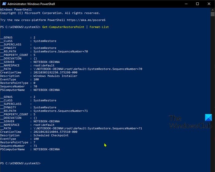 Systeemherstelpunten bekijken - PowerShell