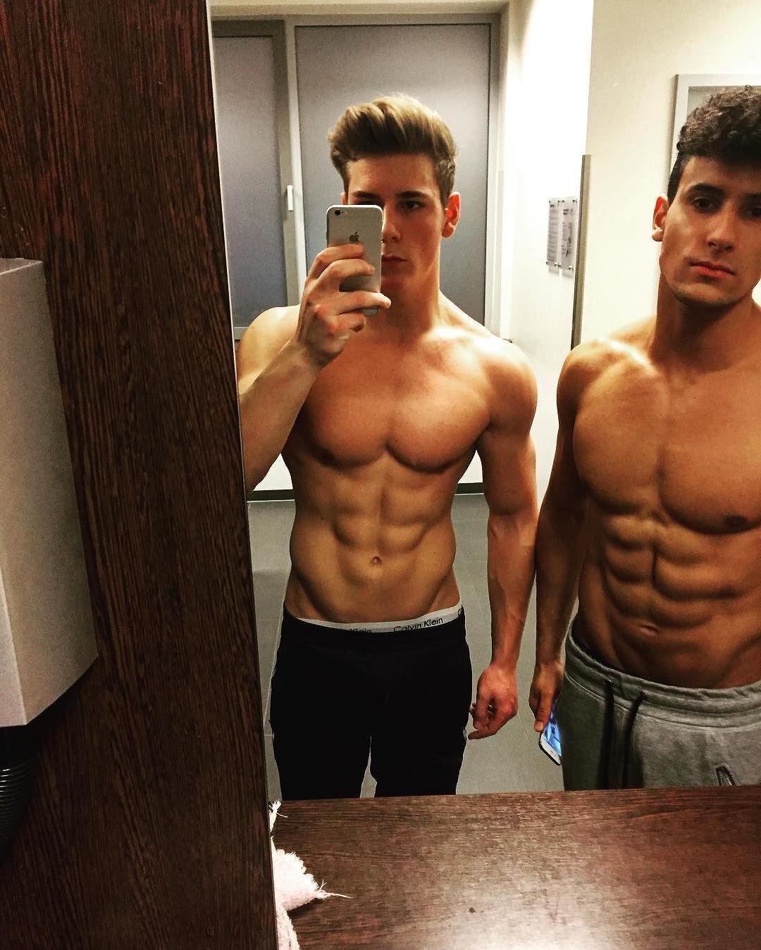 two-cute-young-fit-muscle-teen-boys-ripped-sixpack-abs-selfie