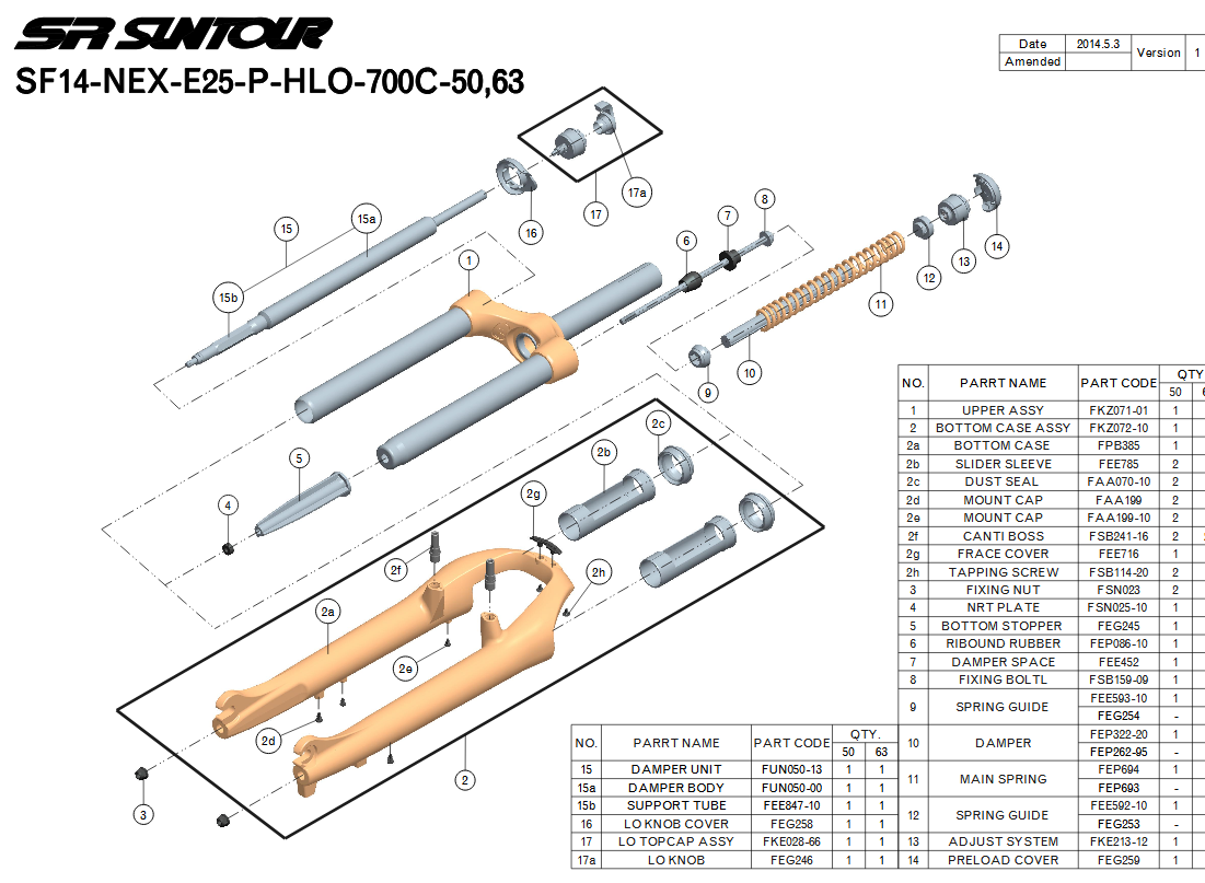 Fourche à Ressort SR Suntour SF14 NEX-E25 HLO P 700C - Pour Vélo De Route/VTC, Taper 28, Aluminium