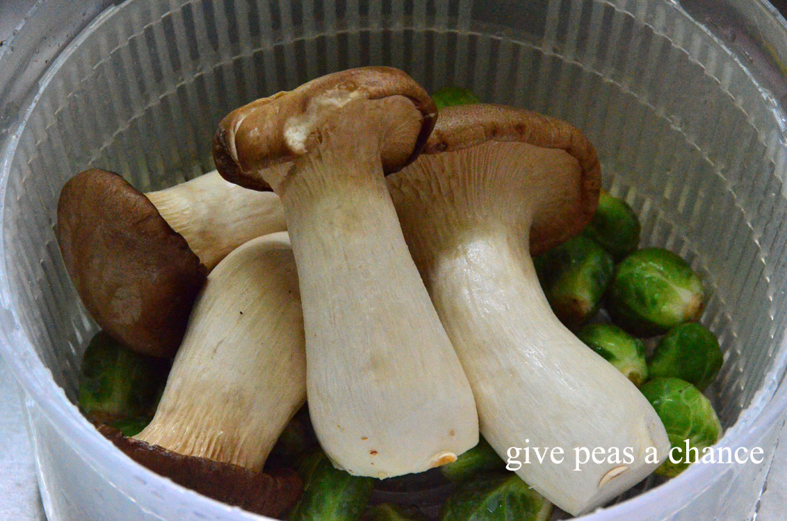 Give Peas a Chance Roasted King Oyster Mushrooms & Brussels Sprouts