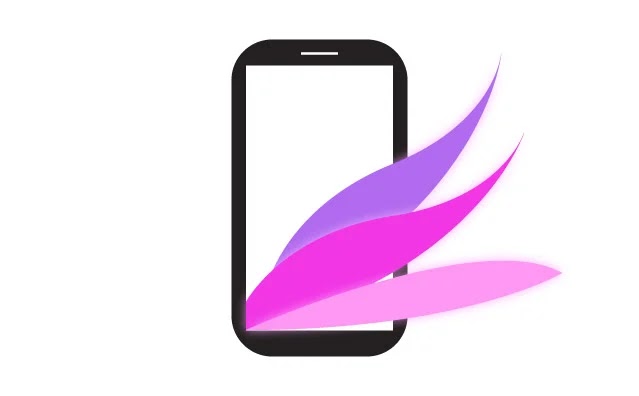 an illustration of a mobile phone with pink splashes coming out of it