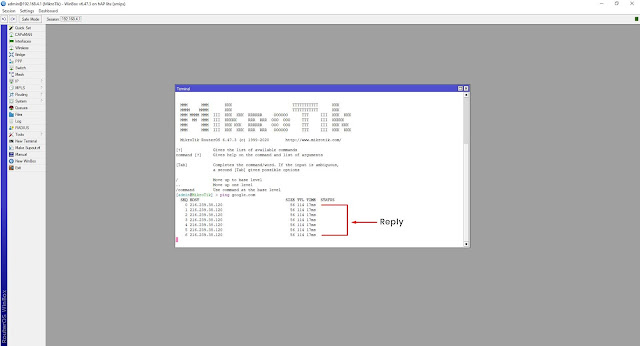 Hasil ping mikrotik ke google