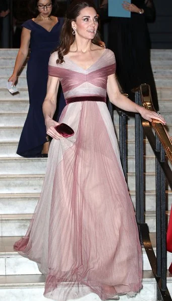 Kate Middleton wore Gucci gown, Oscar de la Renta platinum lame cabrina pumps, and Kiki Mcdonough earrings