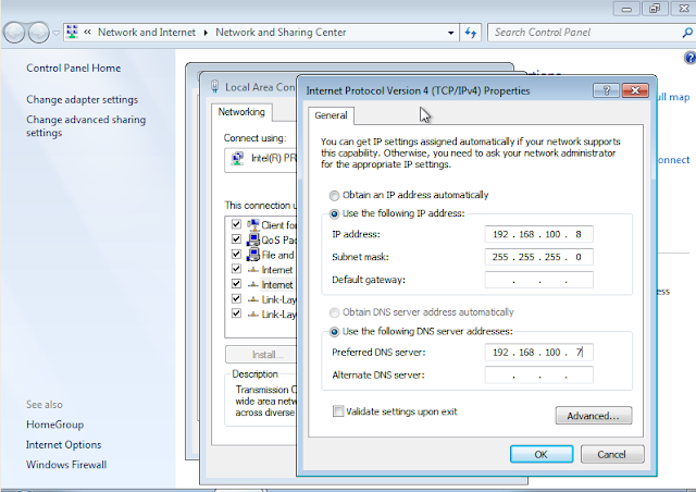 setting dns server di client 