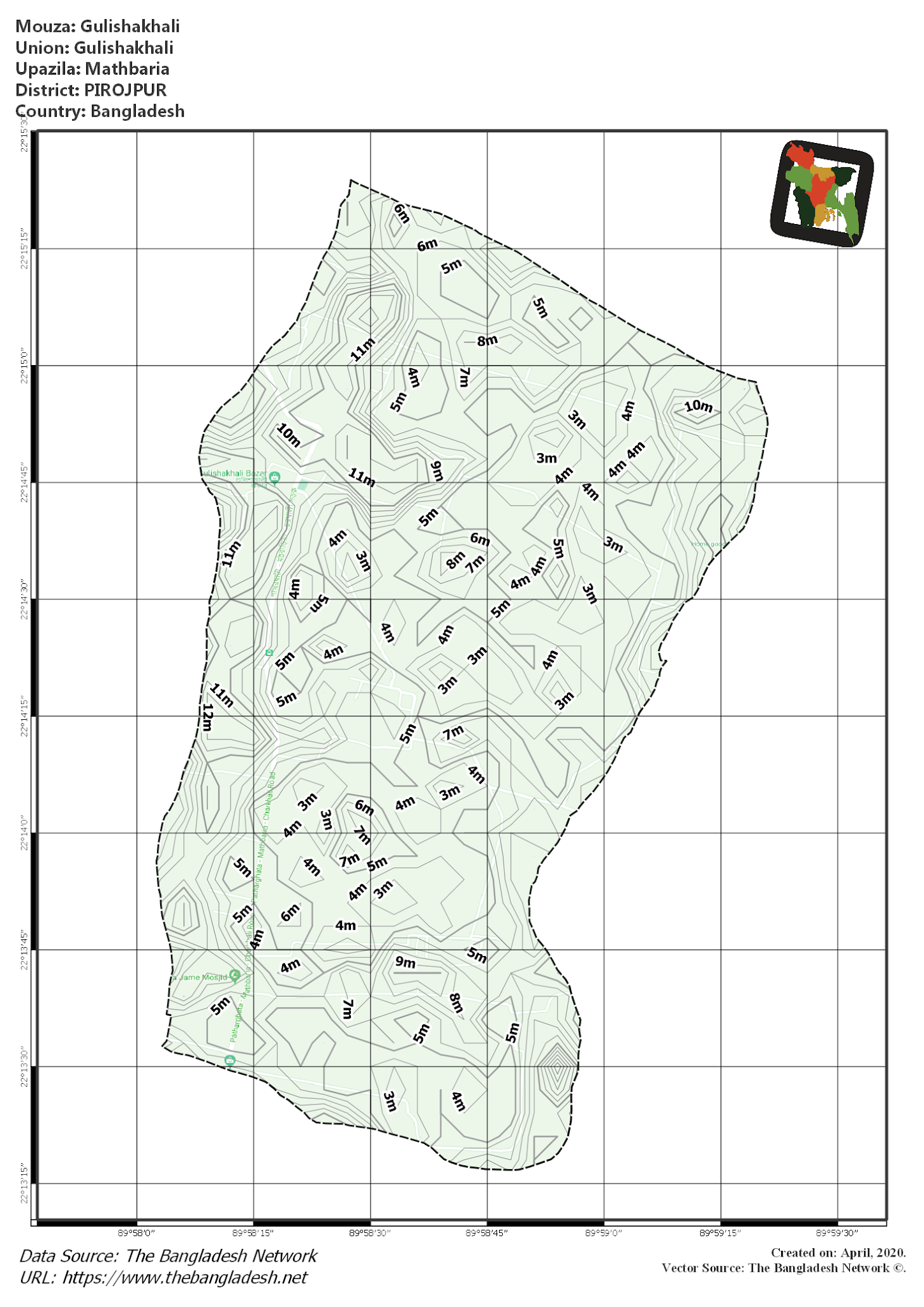 Map of Gulishakhali Mouza of Mathbaria Upazila, PIROJPUR, Bangladesh.