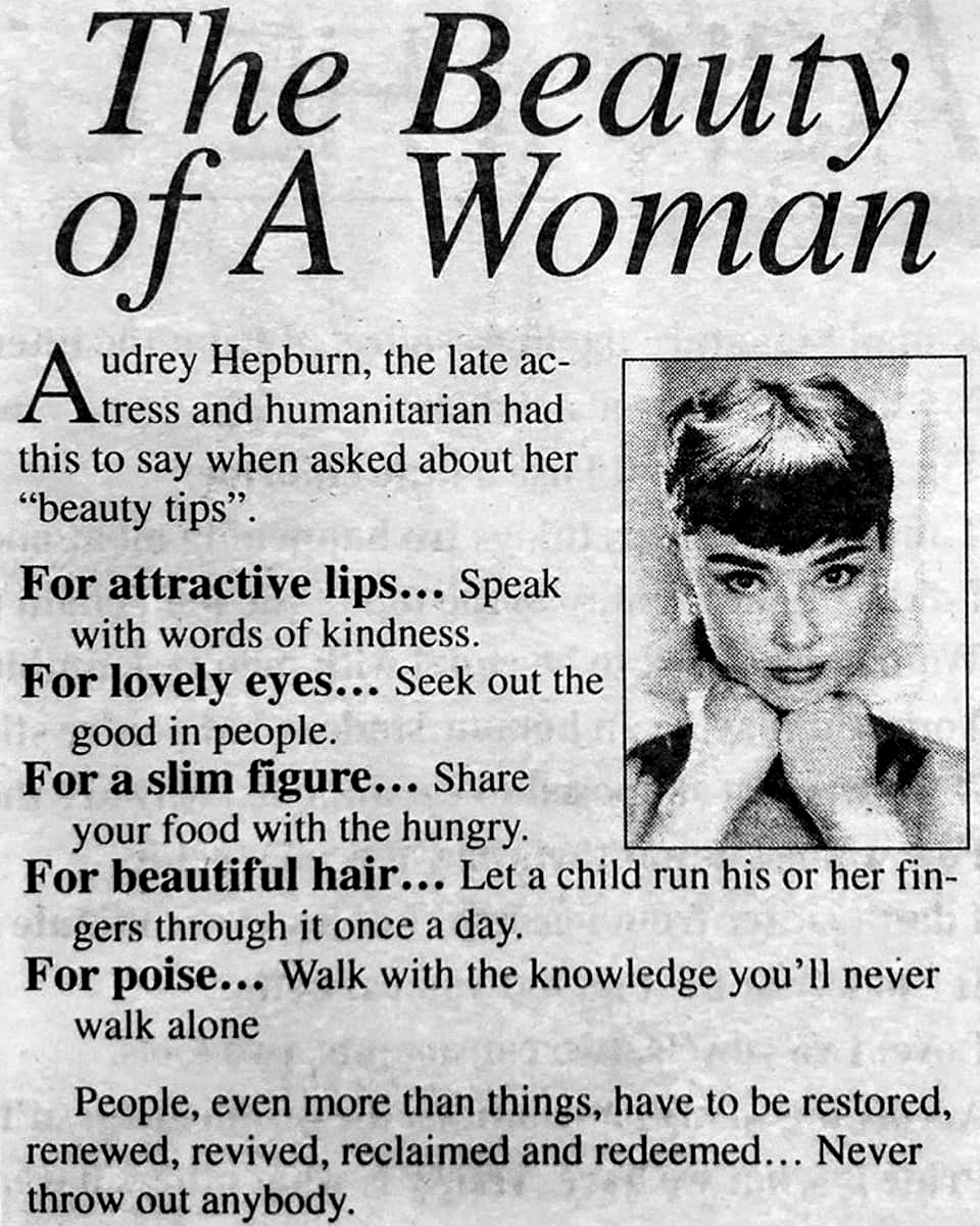 The Beauty of A Woman: Beauty Tips by Audrey Hepburn ~ Vintage