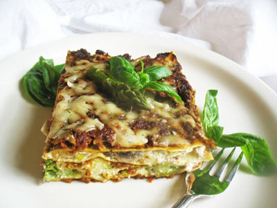 vegetarian asparagus lasagna with pesto