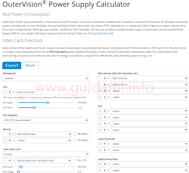 Sito web OuterVision Power Supply Calculator