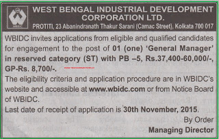 Applications are invited for GM Post in West Bengal Industrial Corporation