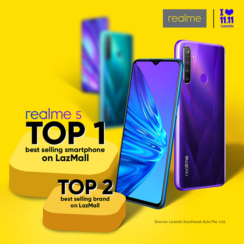 Realme 5 is LazMall's best-selling brand, realme is top 2 overall at 11.11! Realme 5 is LazMall's best-selling brand, realme is top 2 overall at 11.11!
