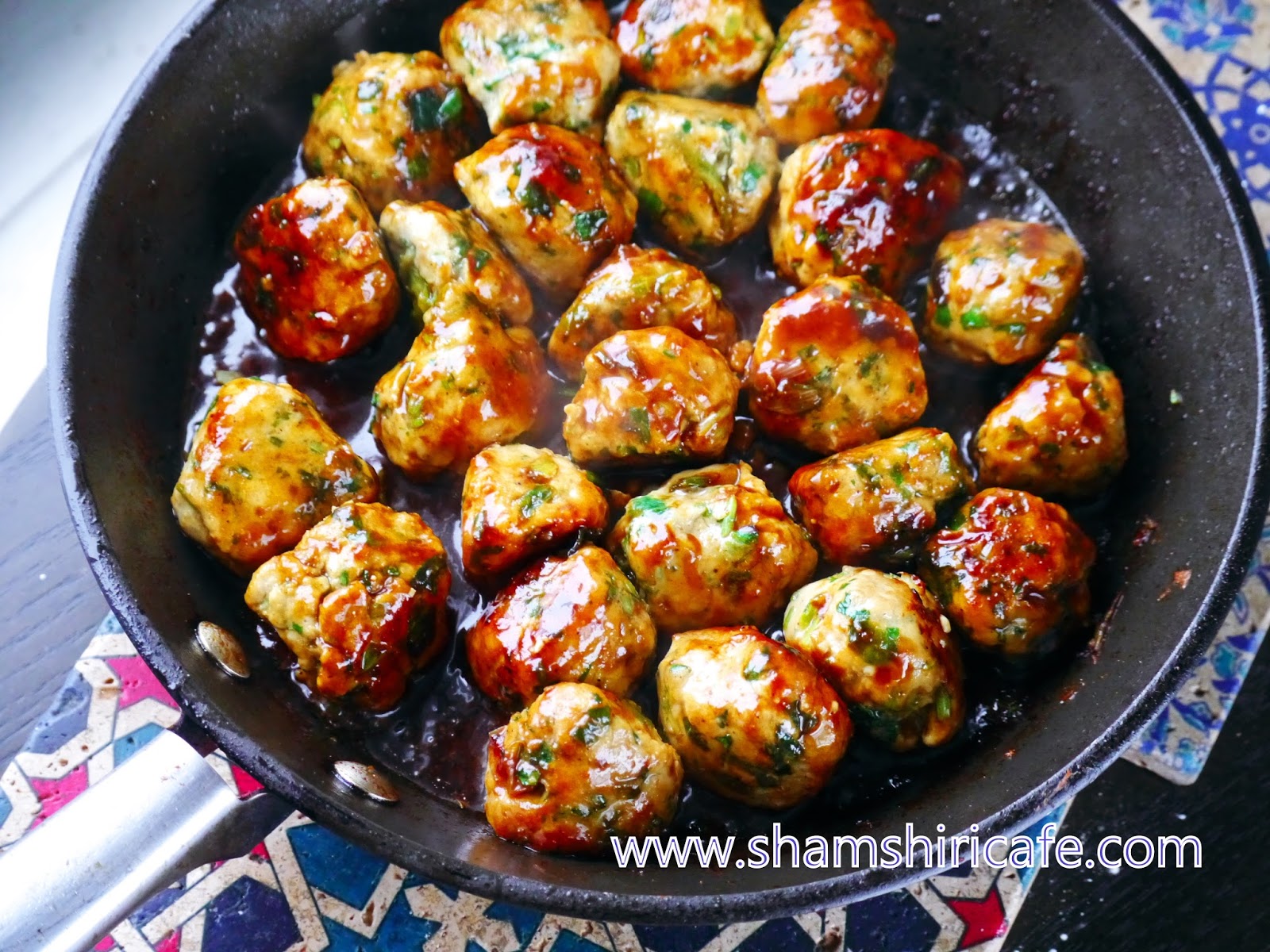 Scallion turkey meatballs in Hoisin sauce
