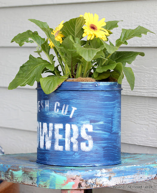 Thrift Store Porch Decor and Stenciling a Flower Container