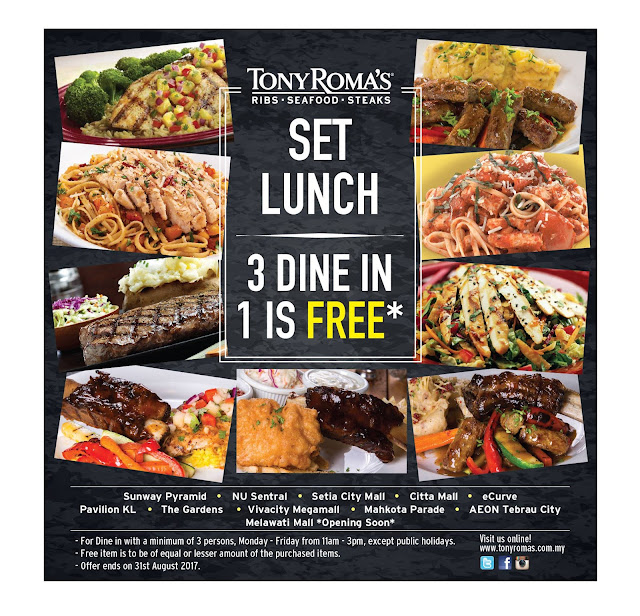 Tony Roma's Lunch Set Buy 3 Free 1 Promo