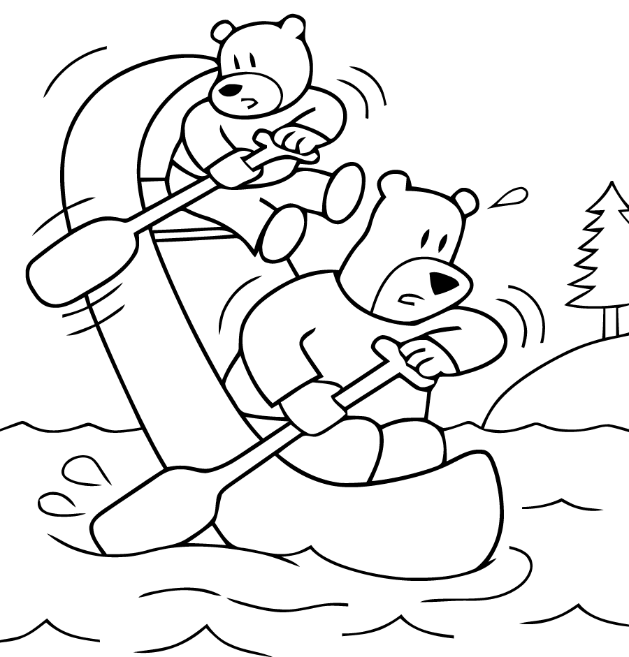 Tranh tô màu gấu chèo thuyền