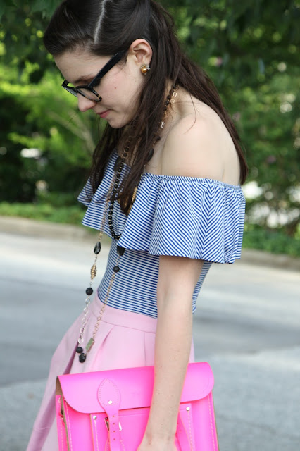 2017, OOTD, summer, pink, off-the-shoulder, J.Crew, ruffle, girly, 